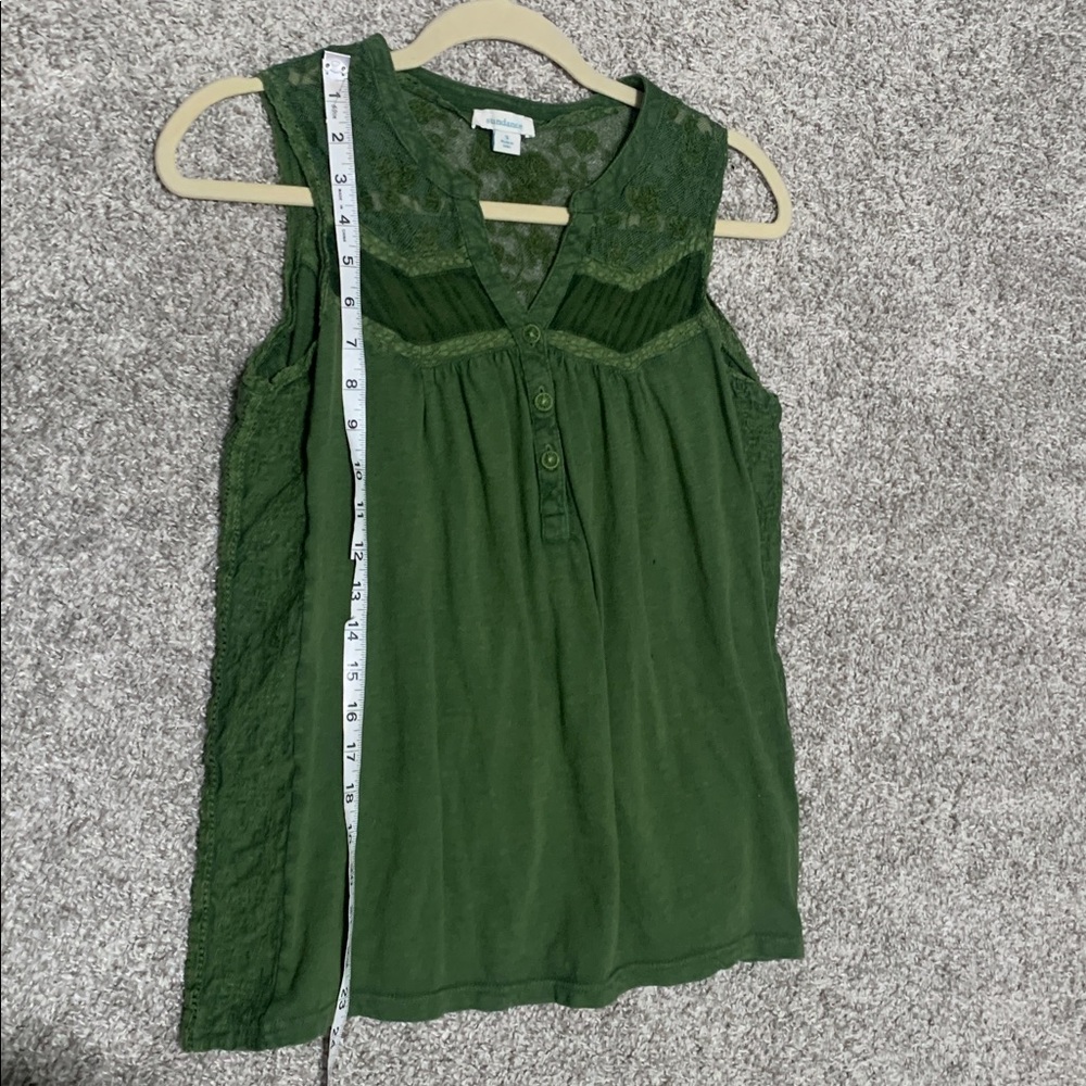Sundance Green Boho Lace Panels Button Neck Tank Top Size Small - Picture 7 of 9